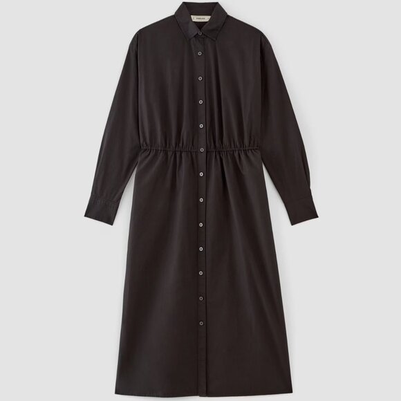 Everlane The Supima Cotton Midi Drawstring Waist Shirt Dress In Black Size S EUC - Picture 2 of 15